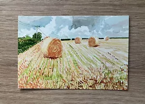 David Hockney, Straw Bales and Stubble. East Yorkshire, 2004, Art, Postcard, NEW - Picture 1 of 1