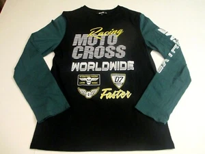 Moto Cross Worldwide Racing Men Small Black Green Raglan Long Sleeve T Shirt NEW - Picture 1 of 8