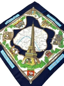 Paris Schal blau gold Polyester 31 x 31 groß Souvenir de Paris Wahrzeichen Reise - Bild 1 von 13