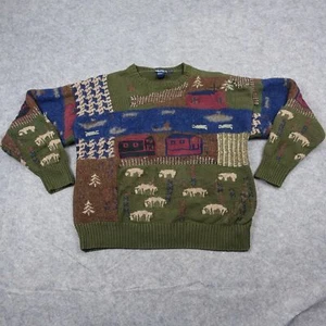 VINTAGE Maglione Nautica Uomo XLarge Verde Lana Seta Animali Fattoria Stile Cosby AOP - Foto 1 di 14