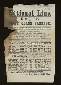 National Line / National Steamship Line Rates of First Class Passage New York - Picture 1 of 1