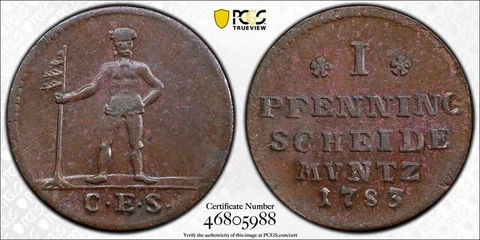 1783-CES Germany Brunswick-Calen.-Hann. 1 Pfennig PCGS MS62BN Lot#G4851 Wildman Cover