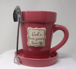 Divinity B. Flower Pot Mugs, 3 Piece Set, God's Love Grows Here Red *SKU-20* - Picture 1 of 8
