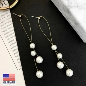 Fashion Women Girl Gold Cross Line Simple Pearl Jewelry Earrings Stud Hook - Picture 1 of 6