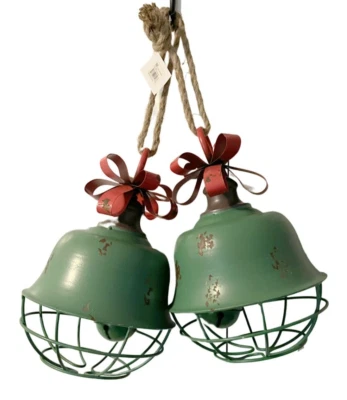 JUMBO Hanging Bells Holiday Metal Gloucester Green 1 Pair 12" x 9" ea - Image 1 of 4
