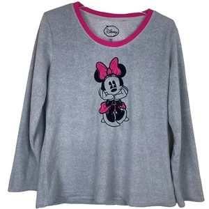 Disney Store Girls Minnie Mouse L 12/14 Long Sleeve Fleece Sleepwear Shirt Gray - Picture 1 of 6
