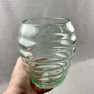 Vintage Hand Blown Beehive Vase Green Bubble Glass 6.5” - Picture 1 of 8