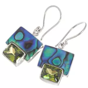 Genuine Paua Abalone Shell Peridot Sterling Silver Earrings, 11/16" - Picture 1 of 3