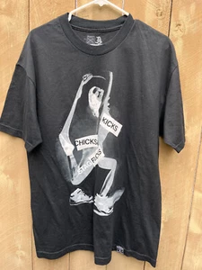 Dissizit "Kicks,Chicks & Stag Flicks" Graphics Black Tshirt- Men's Sz L - Picture 1 of 9