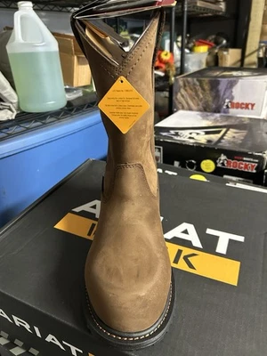 Botas de trabajo Ariat para hombre talla 6.5EE Pull On WP EH RESISTENTES A PINCHAZOS marrón aceitoso Foto 1 de 4
