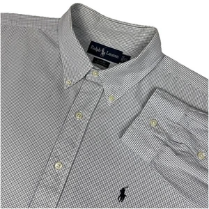 Vintage Ralph Lauren Blaire Shirt Mens XL Mini Check Grid Button Front Preppy - Picture 1 of 9