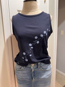 Women’s Y2K Vintage Fashion Bug Navy Floral Blue Tank Top Medium - Picture 1 of 5