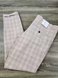 Pantalones de golf H&M ajustados 3/4 recortados para hombre 36 beige a cuadros elásticos con puños NUEVO - Imagen 1 de 8
