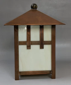Copper Flush Mount Wall Lantern Sconce w/ White Slag Glass - Hand Crafted USA - Picture 1 of 8