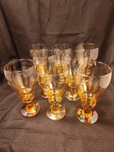 8er Set Libbey "Splash Brown" Bernstein Gold irisierend Wasser Tee Glas Kelche  - Bild 1 von 10