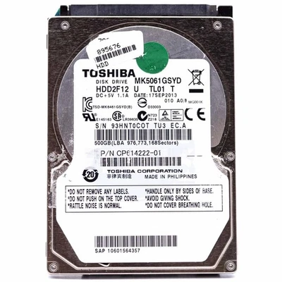 Hard Disk 500GB Toshiba SATA 2.5" Mk5061gsyd Internal Notebook Laptop Pc Drive - Image 1 of 2
