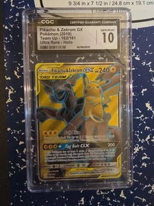 2019 POKEMON SUN & MOON TEAM UP #162 PIKACHU & ZEKROM GX TEAM UP FULL ART CGC 10 - Picture 1 of 2