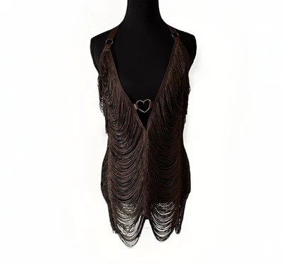 Mini Vestido con Flecos Talla S-Med Marrón Flecos Festival Vaquera Rancho Country Boho Foto 1 de 4