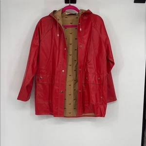 Impermeabile vintage anni 80 rosso PVC articoli International Inc. fodera stampa anatra TG M - Foto 1 di 4