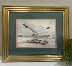 Quadro acquerello vintage firmato B. Sumrall stampa artistica gabbiano spiaggia cornice opaca - Foto 1 di 12