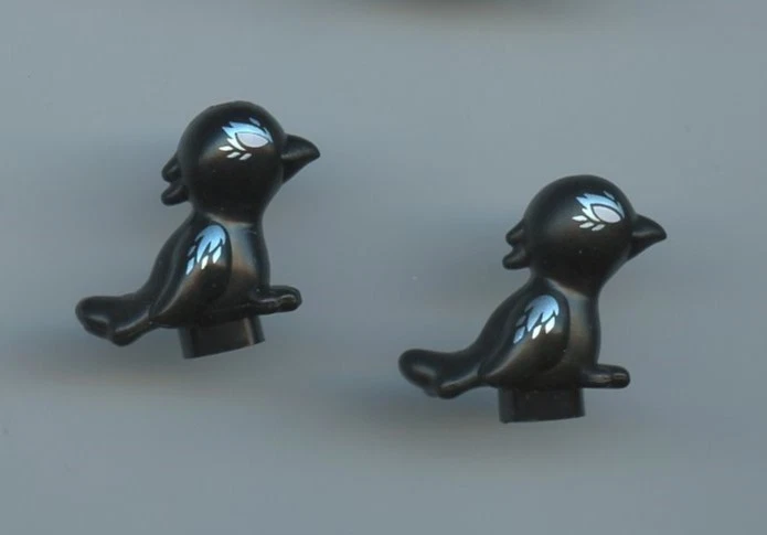 LEGO x 2 Pájaro Negro, Estilo Amigos con Ojos Blancos y Azul Claro Metálico Foto 1 de 1