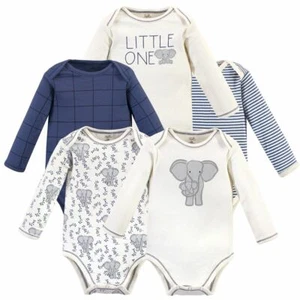 Touched by Nature Organic Cotton Long Sleeve Bodysuits 5-Pack, Blue Elephant - Picture 1 of 1