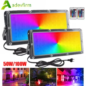 50/100W RGB LED Fluter Strahler Flutlicht Scheinwerfer Gartenlampe Dimmbar Außen - Bild 1 von 20