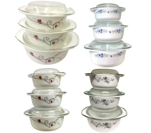 3 Pcs Casserole Opal Serving Dish Set Print Gift Boxed Home With Glass Lid - Picture 1 of 7