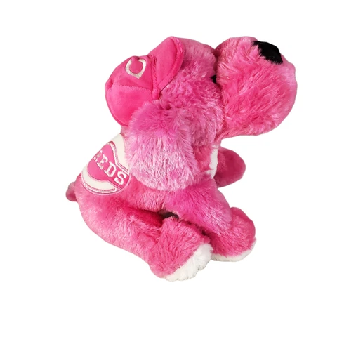 MLB Cincinnati Reds Embroidered 8" Pink Plush Dog w/ Cap Stuffed Toy NWT Cover