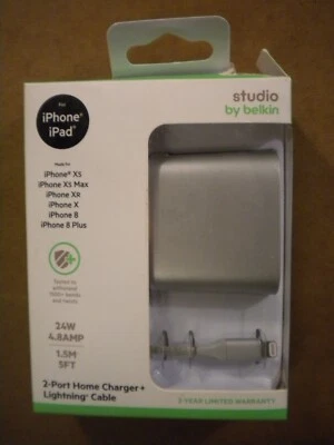 Cargador doméstico Studio by Belkin de 2 puertos con cable Lightning (certificado MFi) Foto 1 de 4