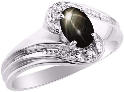 Lab created Black Star Sapphire Ring 925 Sterling Silver / Star Sapphire Ring  - Image 1 of 3