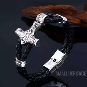 Men Stainless Steel Norse Viking Thor Mjolnir Bracelet Bangle Medieval Celtic - Picture 1 of 11