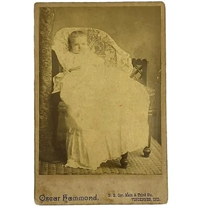 Antique Post Mortem Photograph Child Eyes Open Cabinet Card Vincennes In - Picture 1 of 4