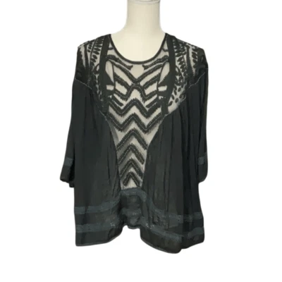 Top Kimchi Azul Negro Espalda Abierta Bordado Cuentas Semi Transparente Nuevo con Etiquetas Talla Grande Foto 1 de 4