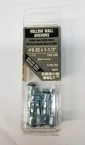 New Crown Bolt #6-32 x 1-1/4 in. Zinc-Plated Hollow Wall Anchors 5-Pack - Picture 1 of 2