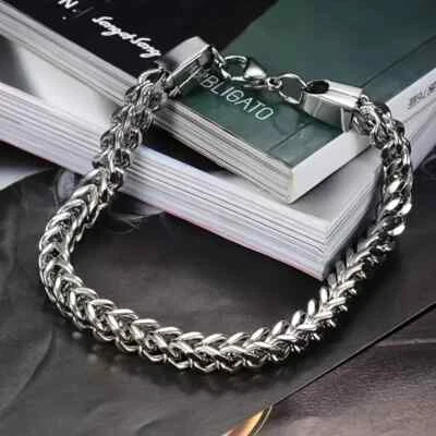 PULSERA CADENA ESPIGA/TRIGO ACERO TITANIO PLATA NUEVA PARA HOMBRE 8 1/4 PULGADAS Foto 1 de 4