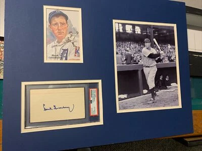 Hank Greenberg Signed Index Card Felt Tip PSA Encapsulated Matted 16x20 Perez St - Image 1 of 2