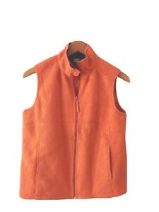 L.L.Bean Vest Girls L 14/16 Fleece Zipup Polartec Sleeveless Orange Pockets
