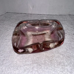 VTG Anchor Hocking Pink Iridescent Curved Rectangular Art Glass Ashtray (A-3) - Picture 1 of 6