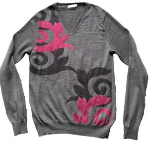 Versace collection Sz  M sweater mens gray  Intarsia Knit V Neck Italy Bin-p - Picture 1 of 8
