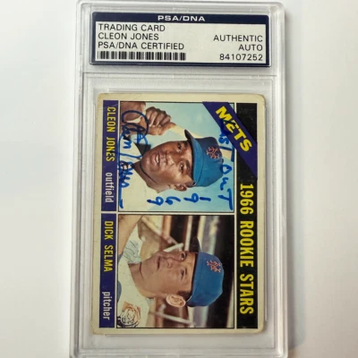 Cleon Jones Firmado 1966 Topps Rookie #67 Última Fuera 1969 PSA Auto Auténtica - Imagen 1 de 2