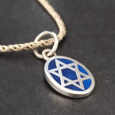 Collar Estrella de David Plata Azul Oscuro Esmalte Cadena Gruesa Retro Clásico Regalo Foto 1 de 4
