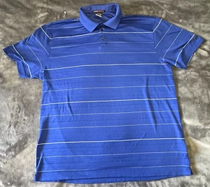 NIKE Tiger Woods Nike Fit Dry Golf Polo Blue Striped Metal Sleeve Badge Mens XXL - Picture 1 of 7