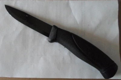 Cuchillo fijo Morakniv hoja de acero al carbono mango de goma sin funda negro-Suecia Foto 1 de 3