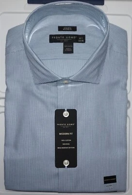Camisa de Vestir Pronto Uomo 17.5 - 34/35 Ajuste Moderno Azul Mini Espiga Nueva con Etiquetas Foto 1 de 4
