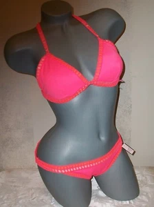 Nuevo con etiquetas Traje de baño Victoria Secret crochet neón rosa caliente L - Imagen 1 de 5