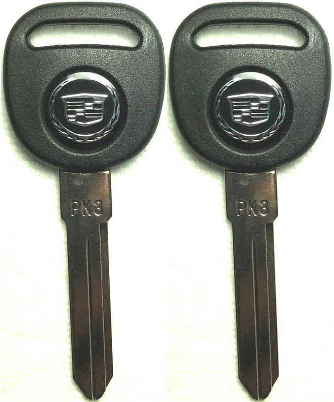 2 (Pair) NEW CADILLAC REPLACEMENT PK3 ID13 TRANSPONDER CHIPPED UNCUT LOGO KEYS - Image 1 of 1