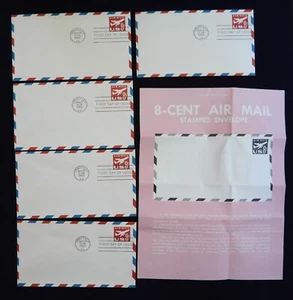 LOT of 5 First Day of Issue 1962 #UC36 Airmail 8c Embossed Envelope w/ Flyer - Picture 1 of 4