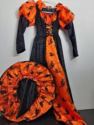 Vintage Halloween Mystic Witch Costume, Girls Size 7/8, Orange/Black, Gown & Hat - Image 1 of 4