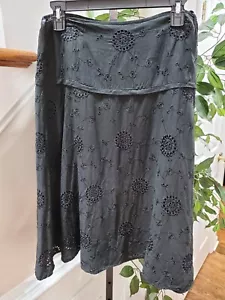 Vintage Carole Little Black Linen & Rayon A-Line Casual Knee Length Skirt Size 4 - Picture 1 of 11